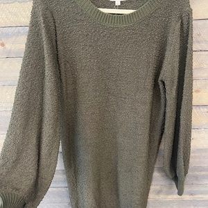 Round Neck Long Sleeve Sweater Dress with Ribbed Hem